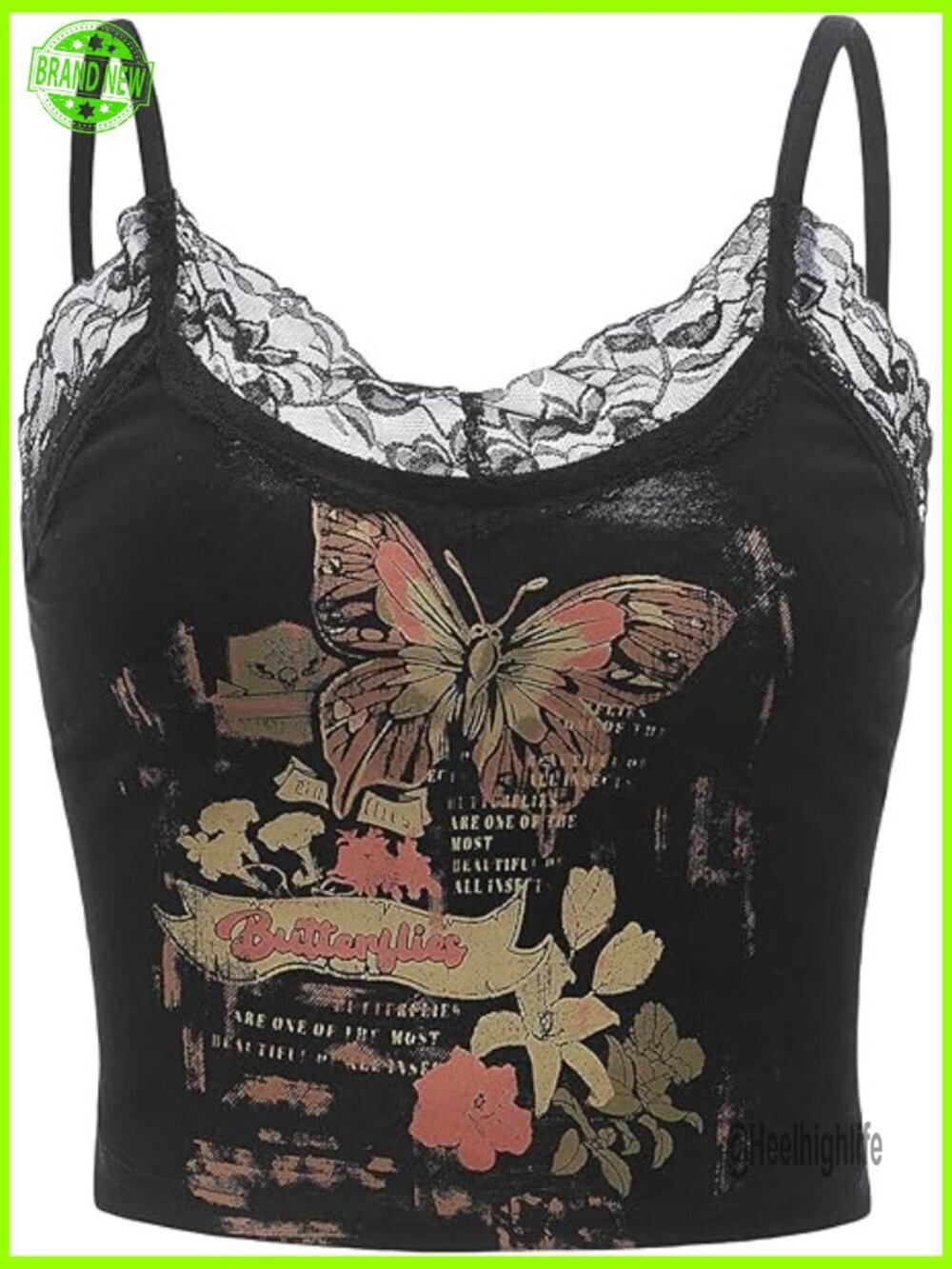Y2K Gothic Lace Trim Cami Crop Top Sleeveless Sexy Tank Top Clubwear